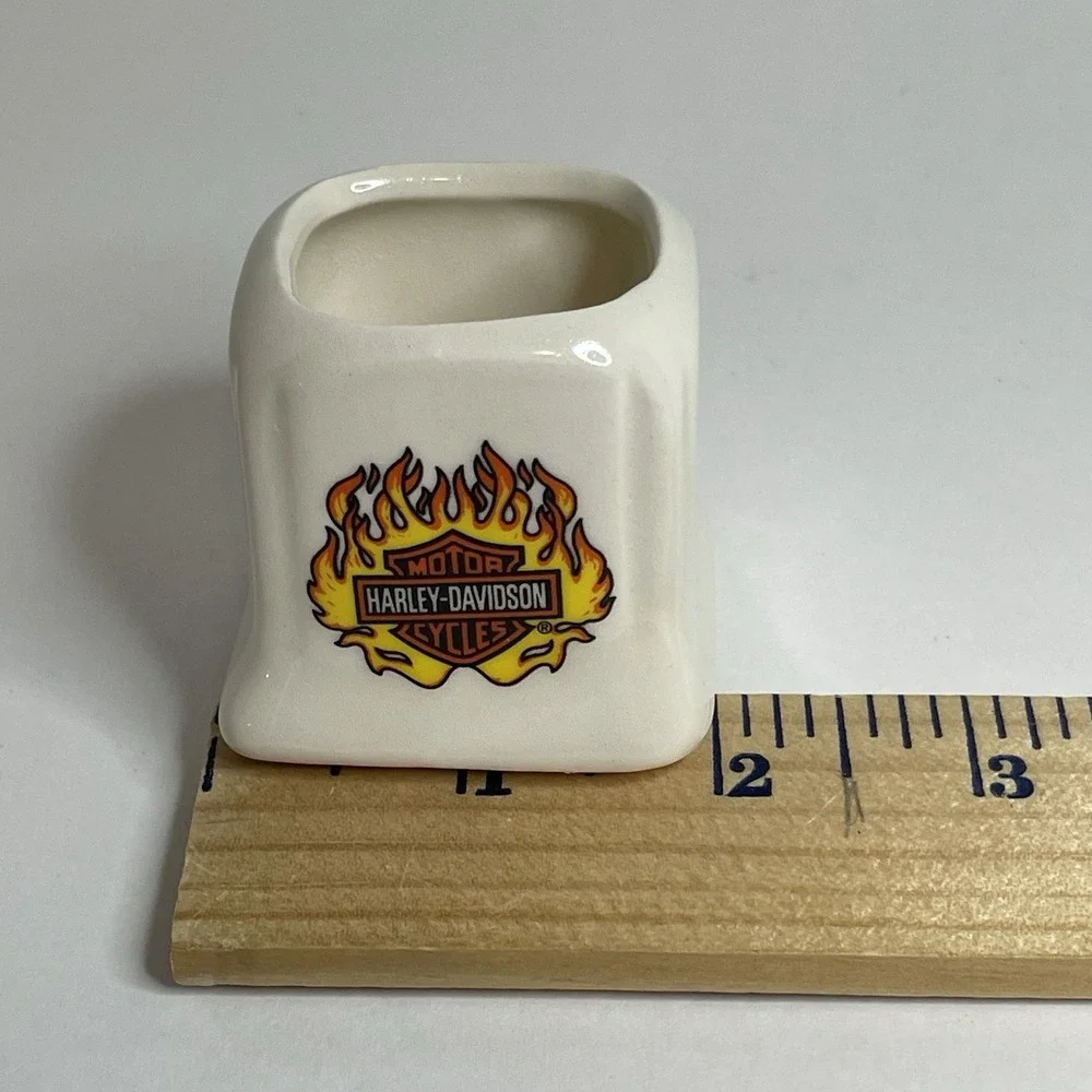 Vintage Mini Toothpick Holder Ceramic Harley Davidson Handmade Flames Handmade